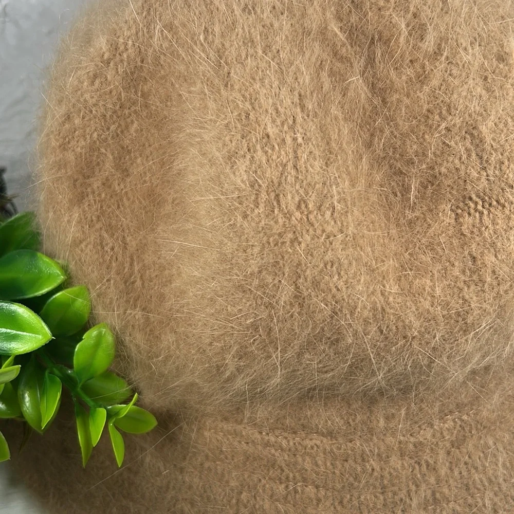 Angora/Nylon Bucket Fuzzy Cozy Hat Cozy Tan Fuzzy Angora Blend Wide Rim Hat - Picture 9 of 10